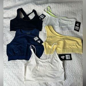 Set of 5 4 Laps Sports Bras in Black, Navy, White, and Yellow